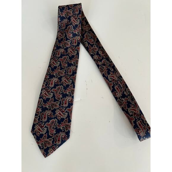 Ballymoor Men's Silk Neck Tie Navy Blue & Red Paisley JL - Picture 5 of 7